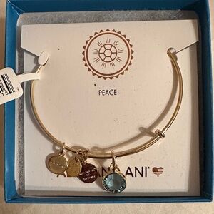Alex and Ani Gold Bangle with Blue and  Gold Charms NWT
